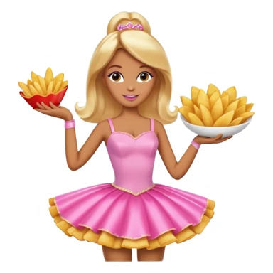 Brown skin blonde hair barbie ballerina holding hot fried chips  sticker