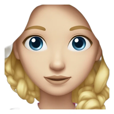 white girl with blond hairs, blue eyes, a pink shirt sticker