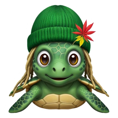 Sea turtle, smokin weed. wearing a rasta beanie with dreads. sticker