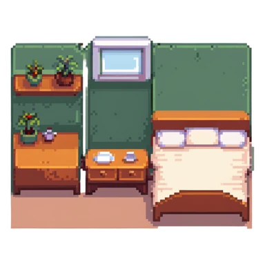 tiny cute bedroom with pink decor, plushies, cute lamp, small cozy bed sticker