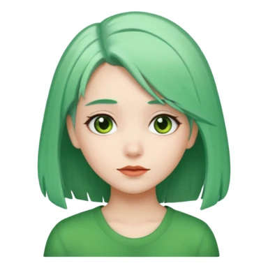 girl with green color hair clip, white hair. sticker
