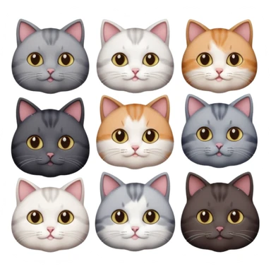 4 different coloured short haired cats including; a dark brown and white cat, and a dark grey and white  sticker