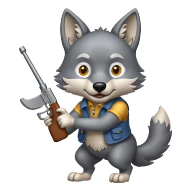 Wolf cartoon wholding hunt sticker