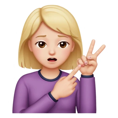 blushing holding up middle finger in one hand and choking self with other sticker