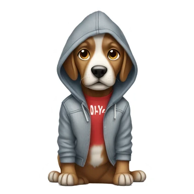 Dog wearing a hoodie gray a Jean and shoes color red sticker