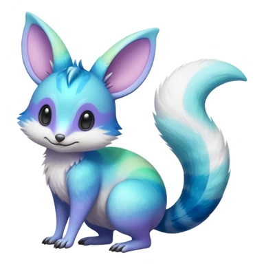 Iridescent Neon Green-Cyan-Blue-Purple-gradients Minccino-Emolga-Numbat-Sergal-fusion-hybrid-animal-creature, full body sticker