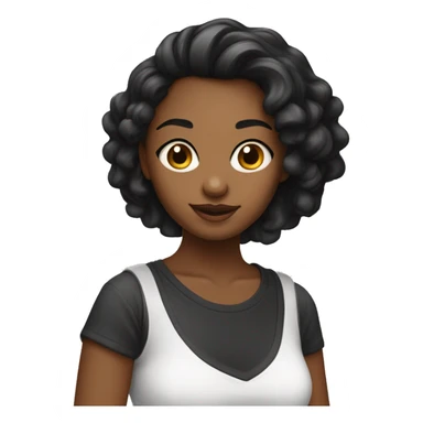 Una chica de cabello negro y liso con una camiseta blanca  sticker