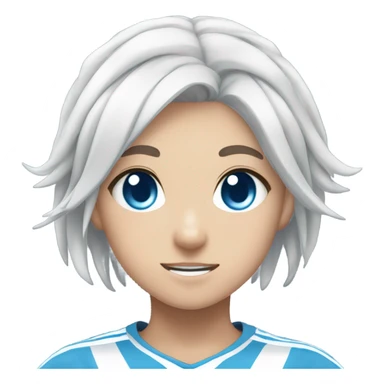 Anime girl, argentian soccer uniform. black goat horns, blue eyes, white short hair sticker