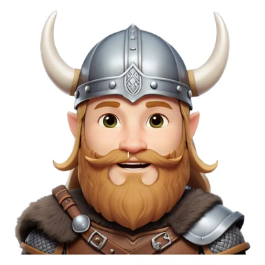 Clash of Clans aesthetic: Cinematic Playful Viking Portrait Emoji, Head tilted with a cheeky grin and twinkling eyes, featuring a compact, charming build with a modest, stylized Viking helmet and a playful beard, his face rendered in natural skin tone, Simplified yet irresistibly charming features, highly detailed, glowing with a warm, inviting radiance, high shine, spirited and lively, stylized with an air of whimsical Nordic mischief, soft glowing outline, capturing the essence of a playful Viking exuding friendly rogue charm! sticker
