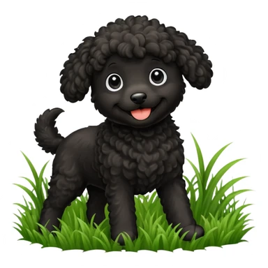 Black doodle dog playing in grass sticker