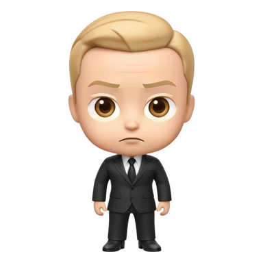 "Create a 3D emoji of Big Boss Baby with his sharp suit, slicked-back hair, and a confident, serious expression. Make it vibrant and playful, capturing his business-savvy attitude in a fun, exaggerated way!" sticker