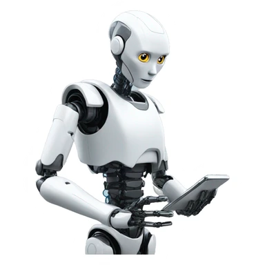 a humanoid robot looking at his iphone sticker