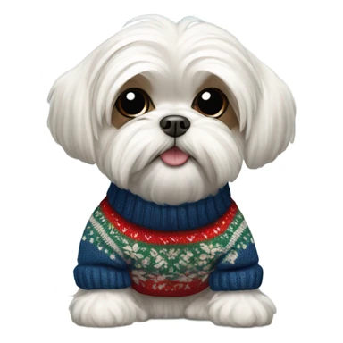 white Maltese Shih Tzu wearing a sweater sticker