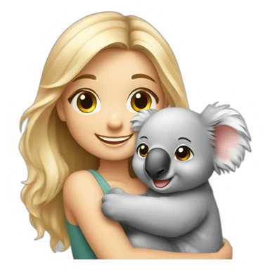 Cute happy smiling blonde girl warm holding cute koala sticker