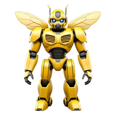 Clean 3D printable robotic bumblebee character, Bumblebee Transformers inspired design sticker