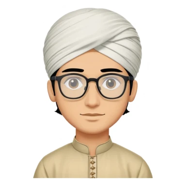 young man with wheatish skin tone, black hair, wearing kurta with rectangle glasses and traditional turban sticker
