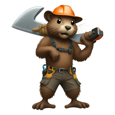 Beaver with dreadlocks wearing climbing gear holding a chainsaw  sticker