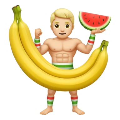 banana as superhuman. add watermelons in background  sticker