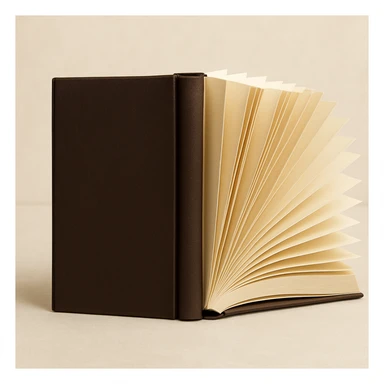 an open book viewed from behind, showing the back cover and slightly fanned pages sticker