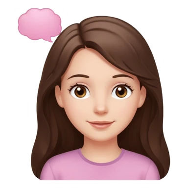 happy white long brunette hair girl with hazel eyes in light pink with a thought bubble sticker