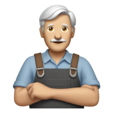 "A older man with rough hands, short light brown hair, and a friendly, naive expression. He wears a work apron over simple clothes and holds a hammer or wood in a rustic workshop." sticker