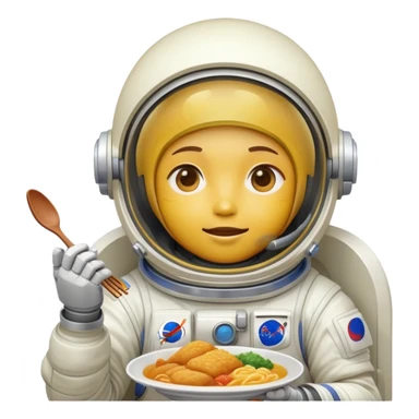 A yellow person in a spacesuit eating Korean food sticker