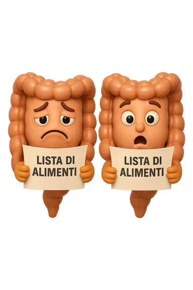 EMOJI STILE IPHONE DI UN INTESTINO CHE LEGGE UN FOGLIO CON LA SCRITTA "lista di alimenti" ed espressione triste in volto, ESPRESSIONE STUPITA IN VOLTO, IPERREALISTICO 4K sticker