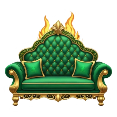 regal emerald green sofa with gold trim, Slytherin common room, elaborate fireplace, fancy gothic decor sticker
