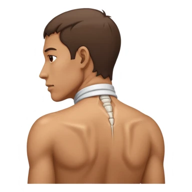 man with bent neck, pain emerging from the back of his neck sticker