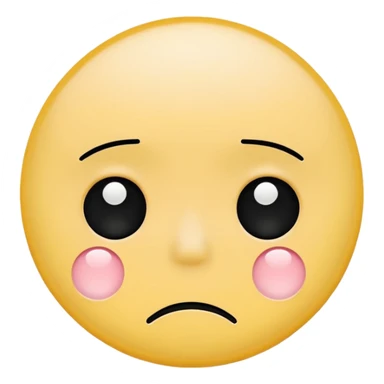 Yellow circle with two white circles on each side with two little black circle in the white circles near bottom of white circles with a frown looking sad with blush on the cheeks sticker