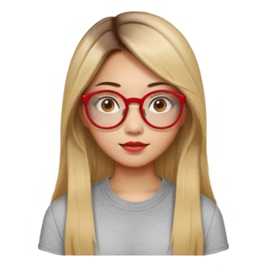 20 yr old asian woman, straight thick long brown hair, blond at ends of hair, center part to hair, big red glasses, brown eyes, casual shirt sticker
