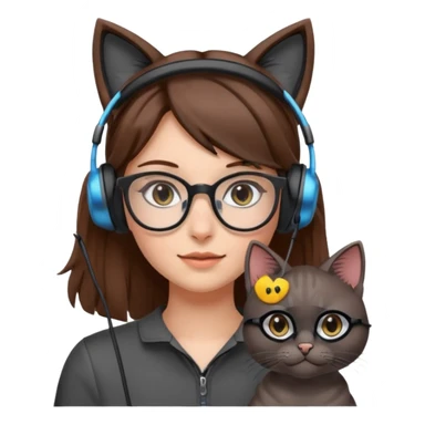 fille brune a lunette avec casque oreille de chat noir et gris sticker