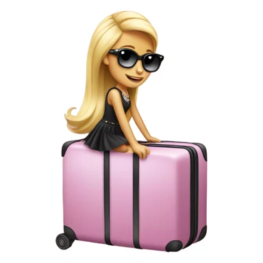 Paris Hilton riding a suitcase sticker