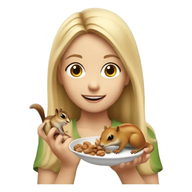 Blonde girl feeding a chipmunk a nut sticker