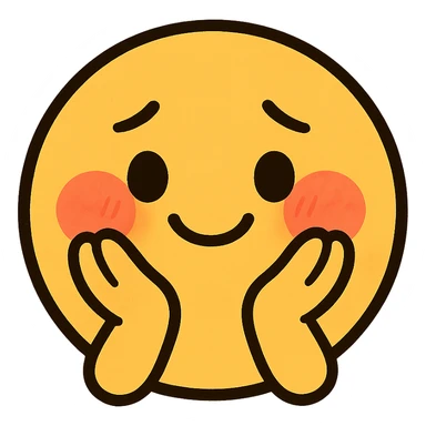 cute emoji, round face, shy smile, hands on cheeks, blushing sticker