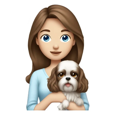 Brown hair girl with blue eyes holding shih ztu sticker