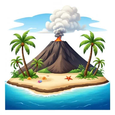 Tropical Hawaiian island with palm trees, volcano, and beach sticker