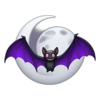 purple black vampire bat wings flying in front of large dripping grey crescent moon sticker