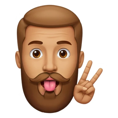 Man with beard sticking tongue out with peace sign under tongue sticker
