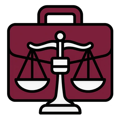Change the icon to a burgundy and silver color scheme, keeping an elegant legal consulting icon with scales of justice. sticker