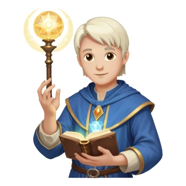 dnd cleric holding a magic book in one hand and having a ball of light in the other sticker