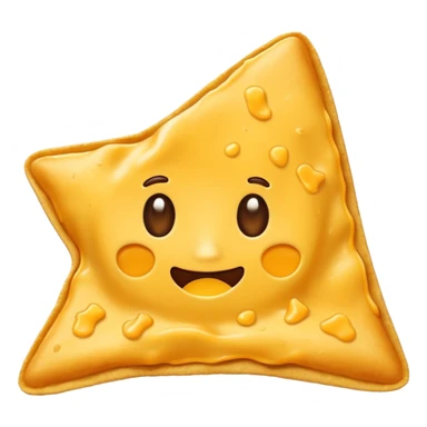 a single nacho chip, golden yellow, with a bit of melted cheese sticker