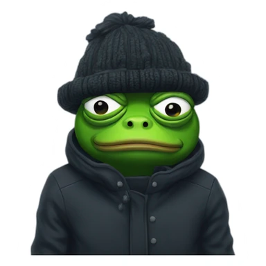 sad pepe the frog in black winter hat sticker