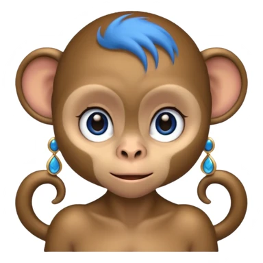 a monkey with long eyelashes and blue eyeshadow eyeliner, with earrings sticker