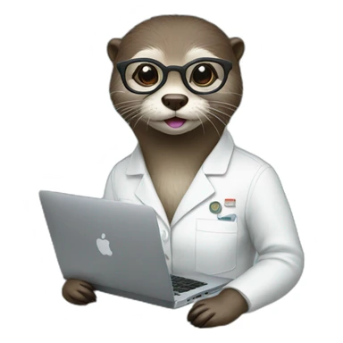 female vet otter with glasses with a macbook sticker