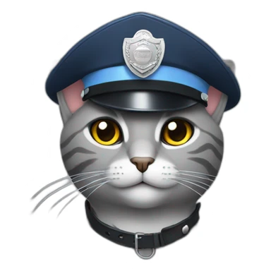single grey cat wearing a police hat sticker