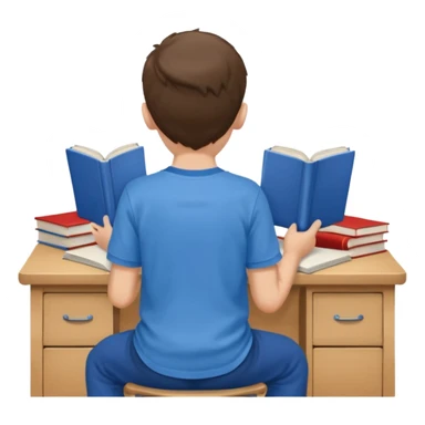 Boy sitting at school reading with his back to the camera
 sticker