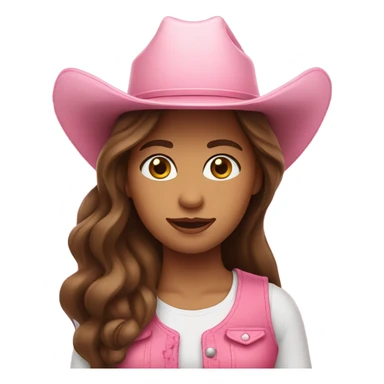 Long brown hair pink outfit and pink cowgirl hat sticker