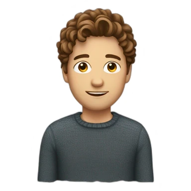 Guy with brown wavy hair and jumper sticker