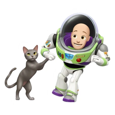 Hairless cat playing with buzz lightyear sticker